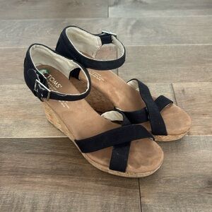 Toms Black Cork Wedges